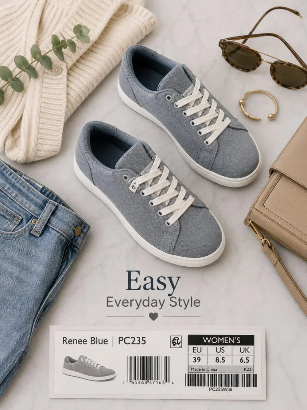 Aetrex Renee Women’s 8.5 Blue Canvas Comfort Sneakers New in Box